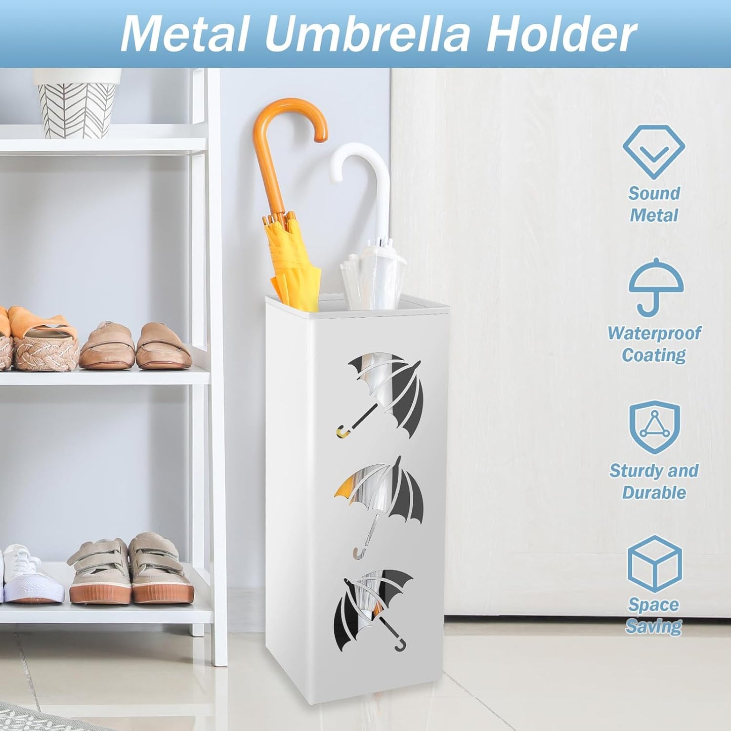 Paragüero De Diseño Moderno Para Paraguas, De Metal, Impermeable, Antioxidante, Para Exterior/Interior, Diseño Para Casa, Oficina, Pasillo, Entrada, 42 X 16 X 16 Cm (Blanco)