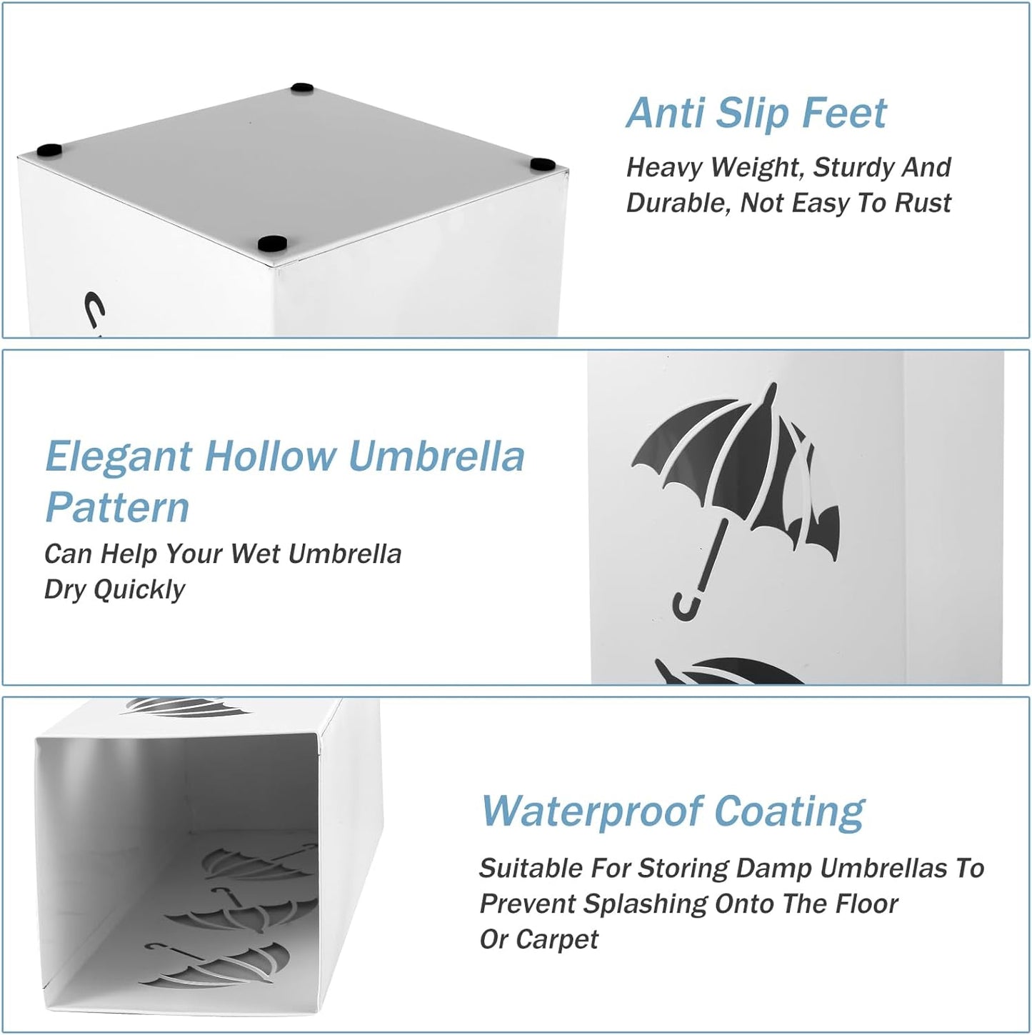 Paragüero De Diseño Moderno Para Paraguas, De Metal, Impermeable, Antioxidante, Para Exterior/Interior, Diseño Para Casa, Oficina, Pasillo, Entrada, 42 X 16 X 16 Cm (Blanco)