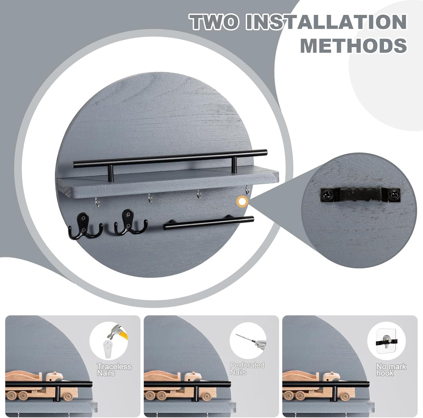 Colgador Llaves Pared, Madera Colgador Llaves De Llaves De Pared Con Separadores.Para Vestíbulos, Lavaderos, Pasillos, Cocinas Y Oficinas.(Gris)