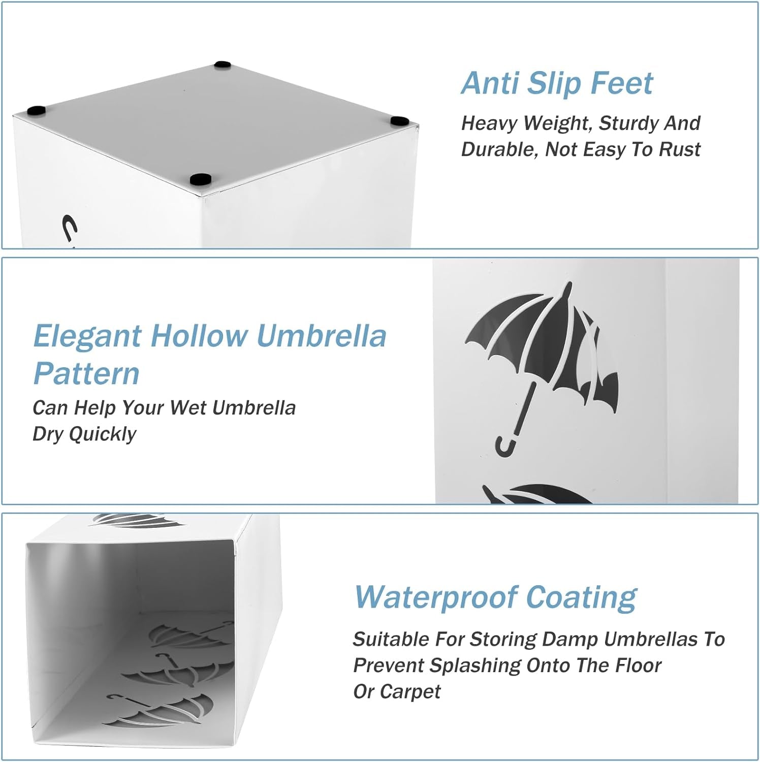 Paragüero De Diseño Moderno Para Paraguas, De Metal, Impermeable, Antioxidante, Para Exterior/Interior, Diseño Para Casa, Oficina, Pasillo, Entrada, 42 X 16 X 16 Cm (Blanco)