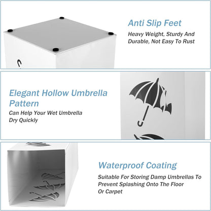 Paragüero De Diseño Moderno Para Paraguas, De Metal, Impermeable, Antioxidante, Para Exterior/Interior, Diseño Para Casa, Oficina, Pasillo, Entrada, 42 X 16 X 16 Cm (Blanco)